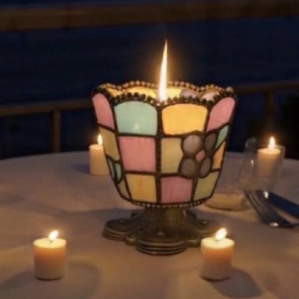 PartyLite Hydrangea Tiffany Style Stained Glass Votive Tea Light Candle Holder - Picture 3 of 10